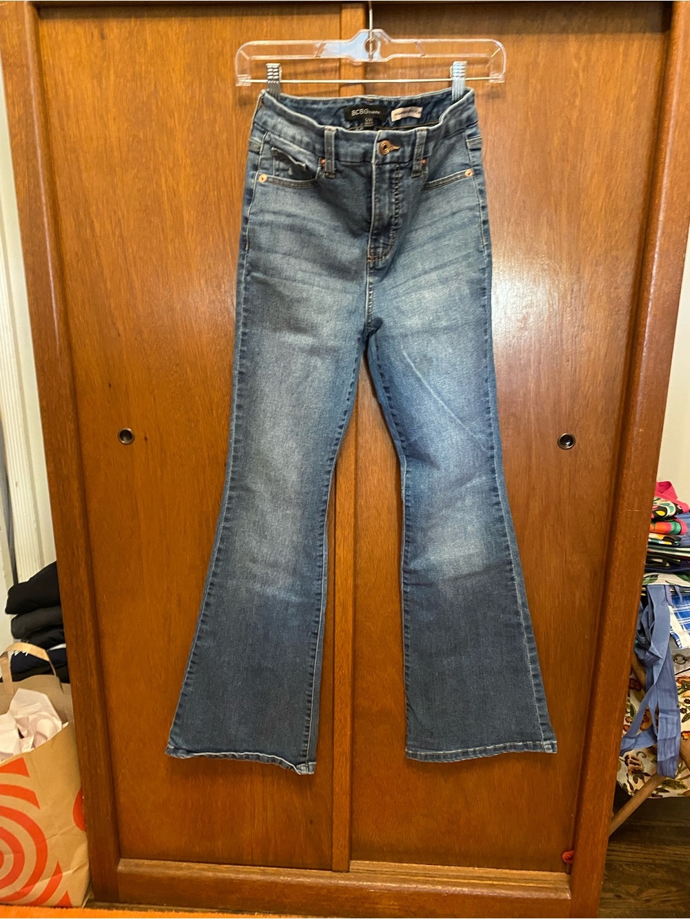 BCBGeneration Medium Blue Flare Jeans - High Rise Wide Leg